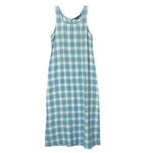J.Crew Sleeveless Linen Maxi Dress Blue and White Plaid Women's Size 12 Vtg Y2K